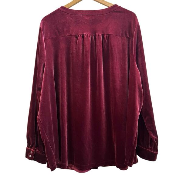 Lands End Rich Burgundy Velvet V Neck Long Sleeve Button Down Blouse Size 3X - Picture 4 of 12